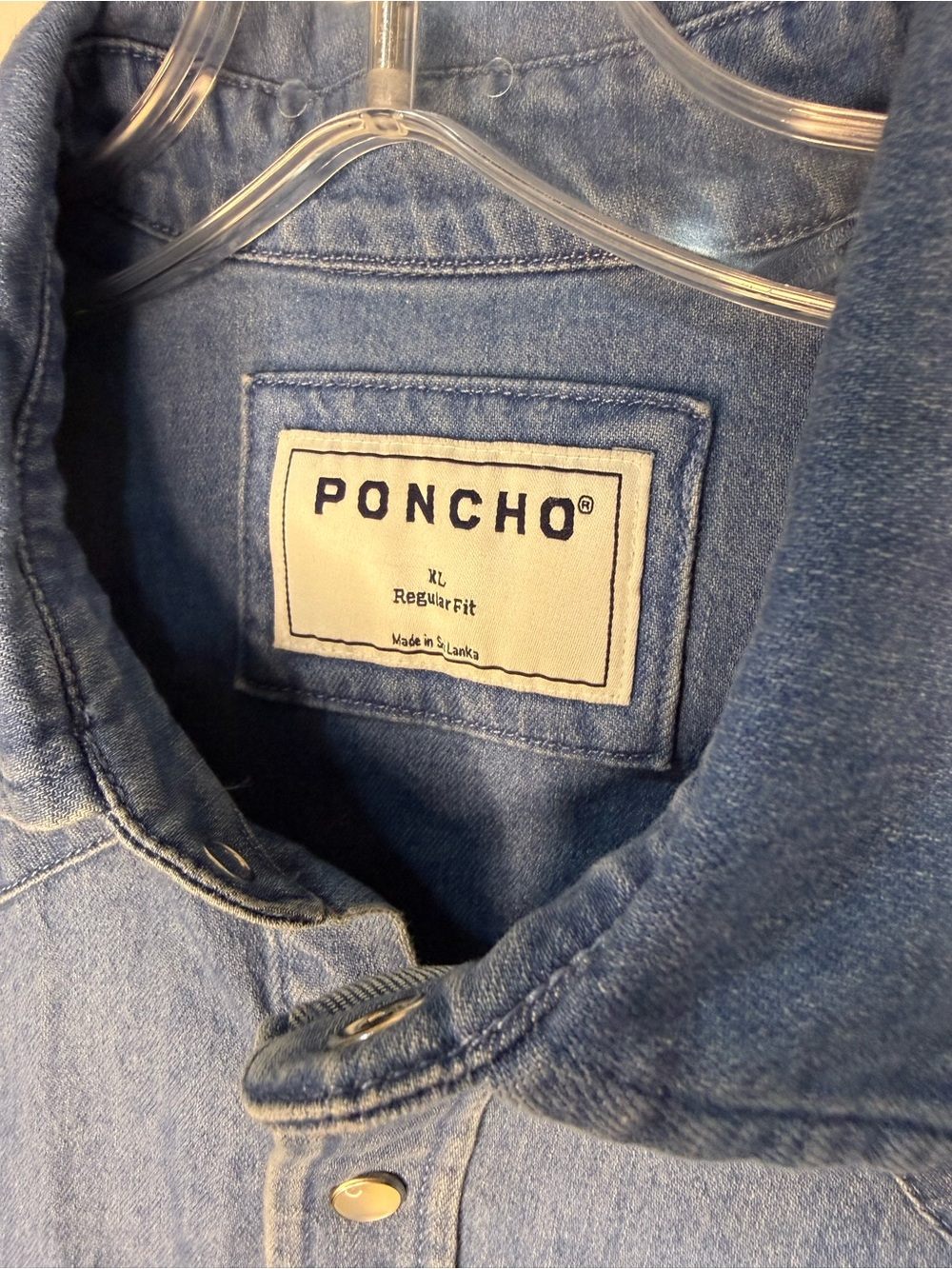 Poncho Men's Denim Button-Down Shirt in Light Blue - Picture 3 of 7
